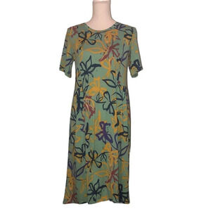 Logo Lori Goldstein Sz XS Women's Sage & Multi-Colors Short Sleeve Fall Dress